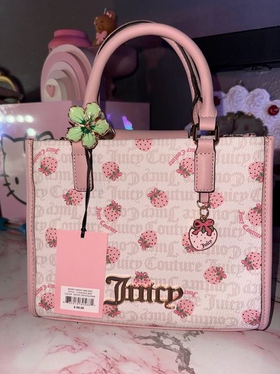 Juicy Couture White / Pink Strawberry Print Mini Satchel - Picture 3 of 6